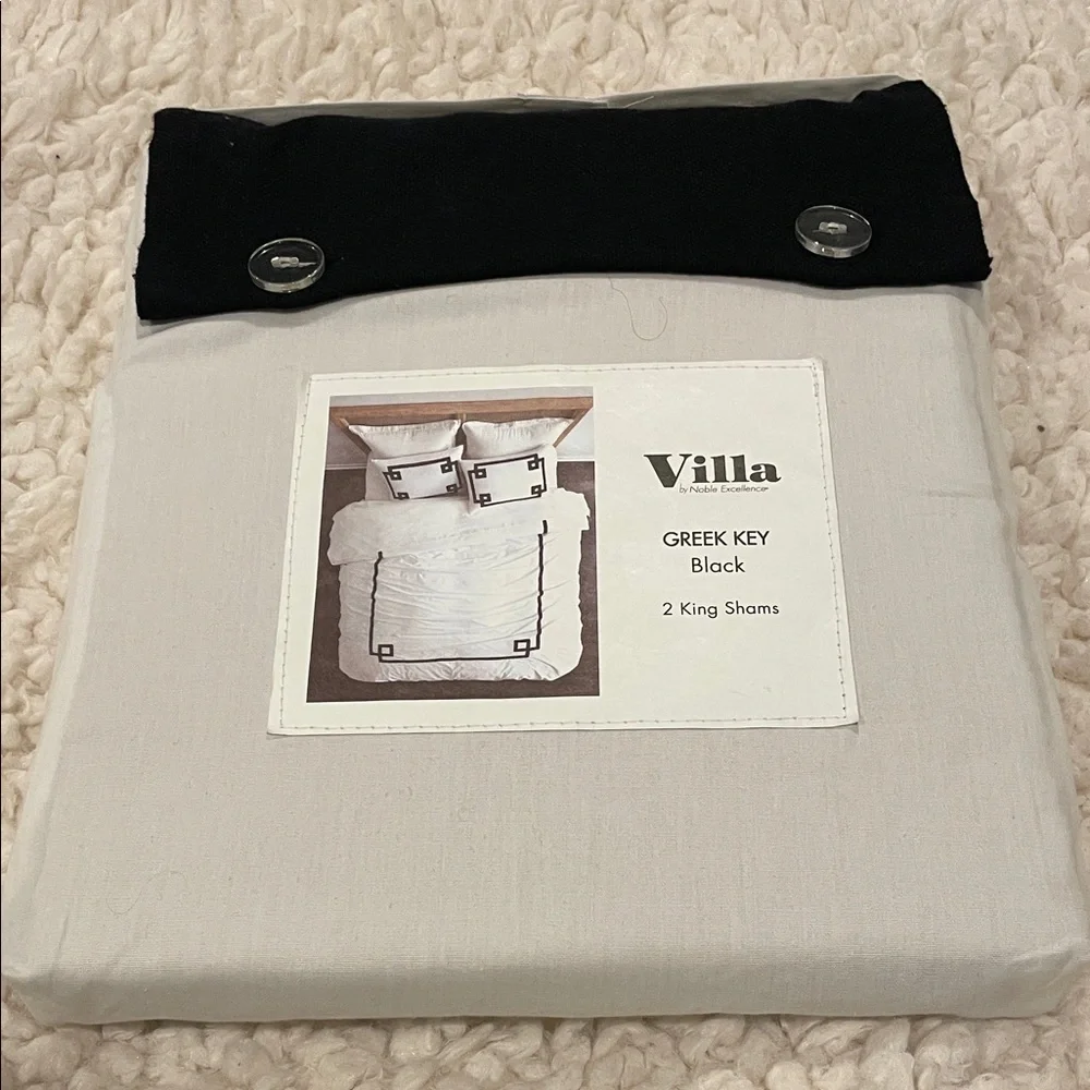 VILLA by Noble Excellence Greek Key Black/White King Duvet Cover and Shams | NIP